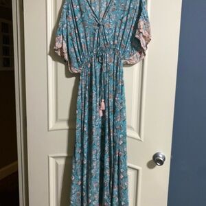 World Market BOHO Floral Maxi Dress with Tassel
